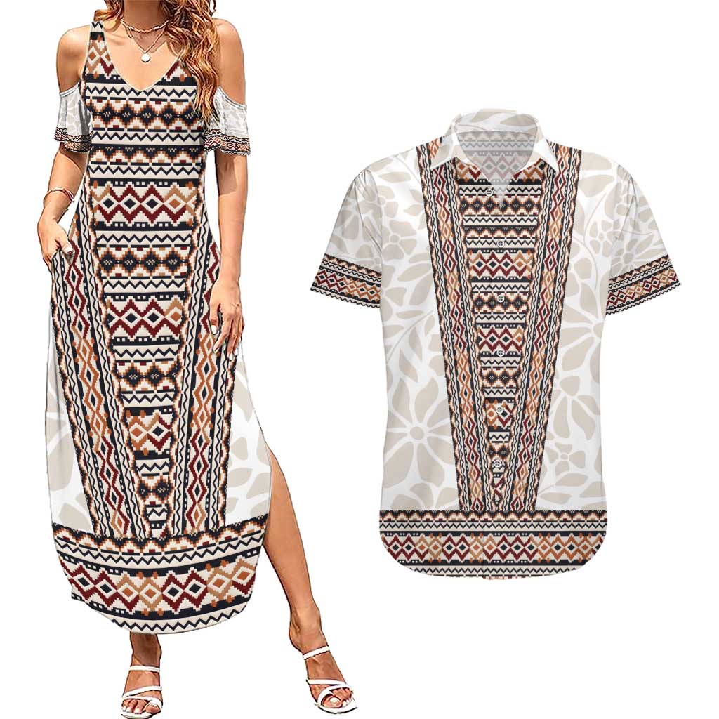 Danmark Traditional Patern with Daisy Couples Matching Summer Maxi Dress and Hawaiian Shirt Danish Patern Simple Style