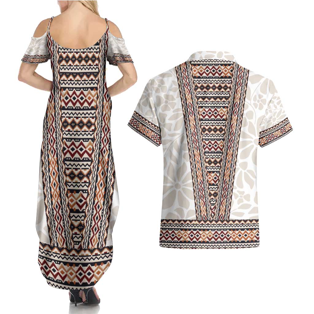 Danmark Traditional Patern with Daisy Couples Matching Summer Maxi Dress and Hawaiian Shirt Danish Patern Simple Style