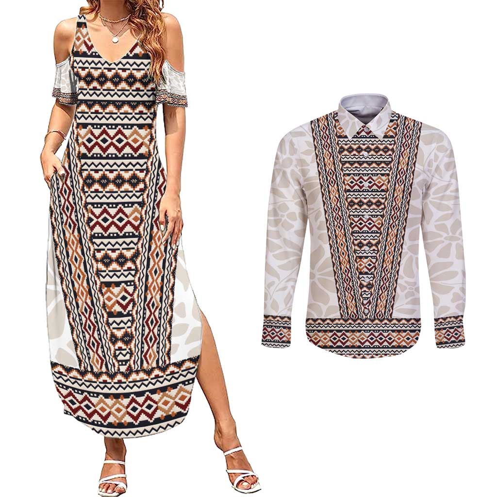 Danmark Traditional Patern with Daisy Couples Matching Summer Maxi Dress and Long Sleeve Button Shirt Danish Patern Simple Style