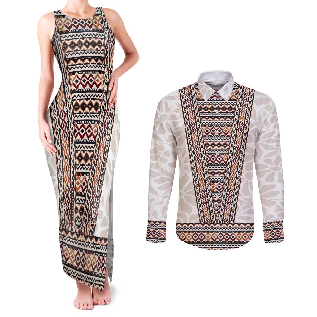 Danmark Traditional Patern with Daisy Couples Matching Tank Maxi Dress and Long Sleeve Button Shirt Danish Patern Simple Style