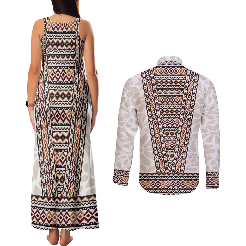 Danmark Traditional Patern with Daisy Couples Matching Tank Maxi Dress and Long Sleeve Button Shirt Danish Patern Simple Style