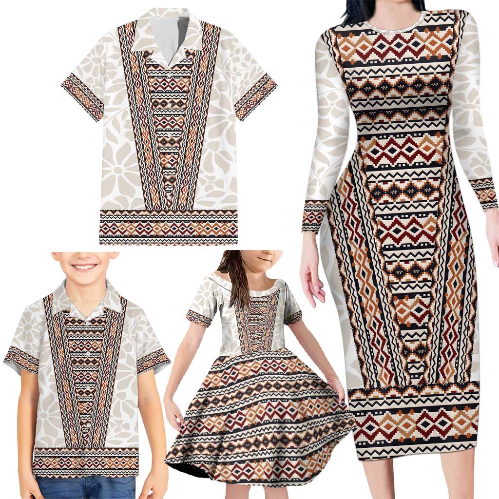 Danmark Traditional Patern with Daisy Family Matching Long Sleeve Bodycon Dress and Hawaiian Shirt Danish Patern Simple Style