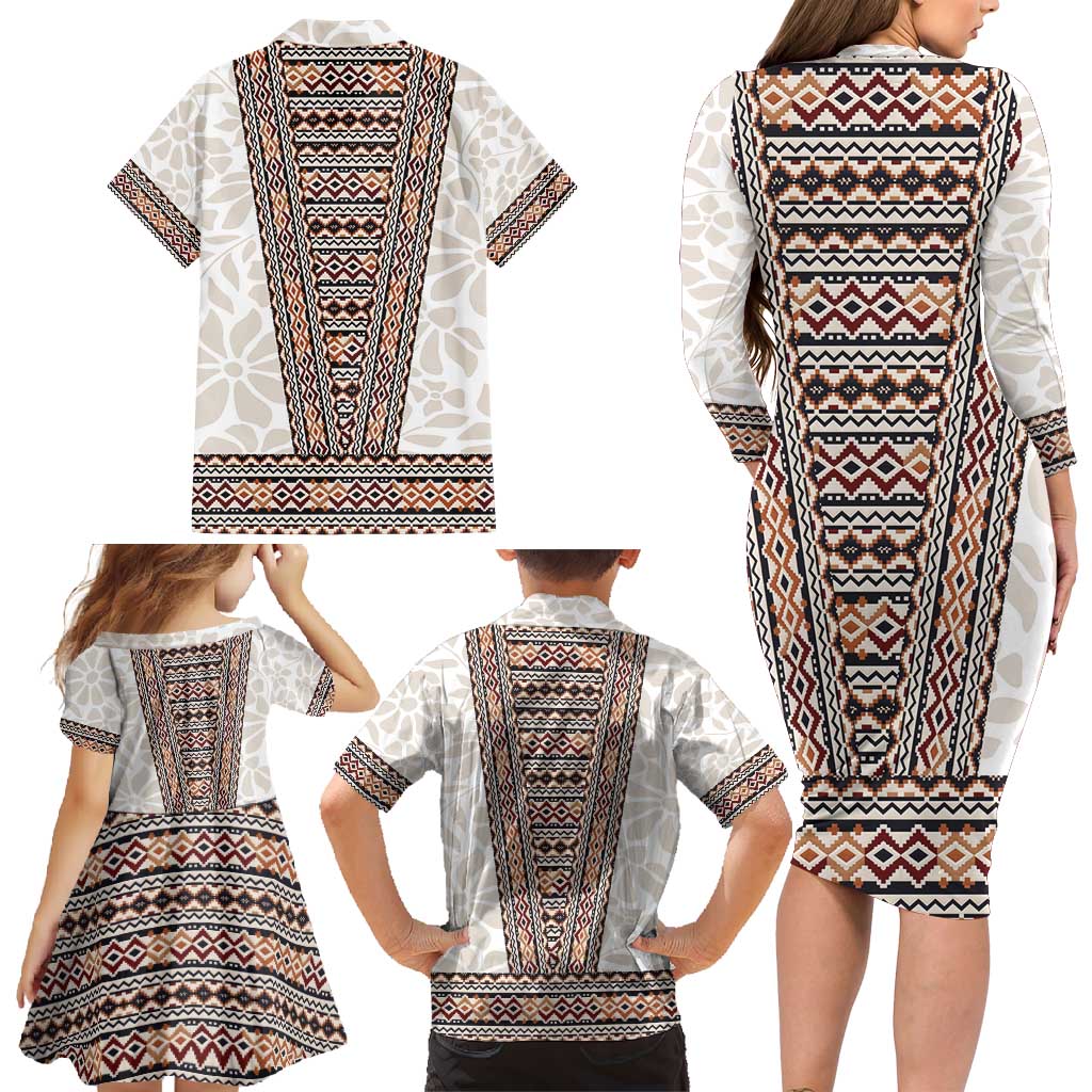Danmark Traditional Patern with Daisy Family Matching Long Sleeve Bodycon Dress and Hawaiian Shirt Danish Patern Simple Style