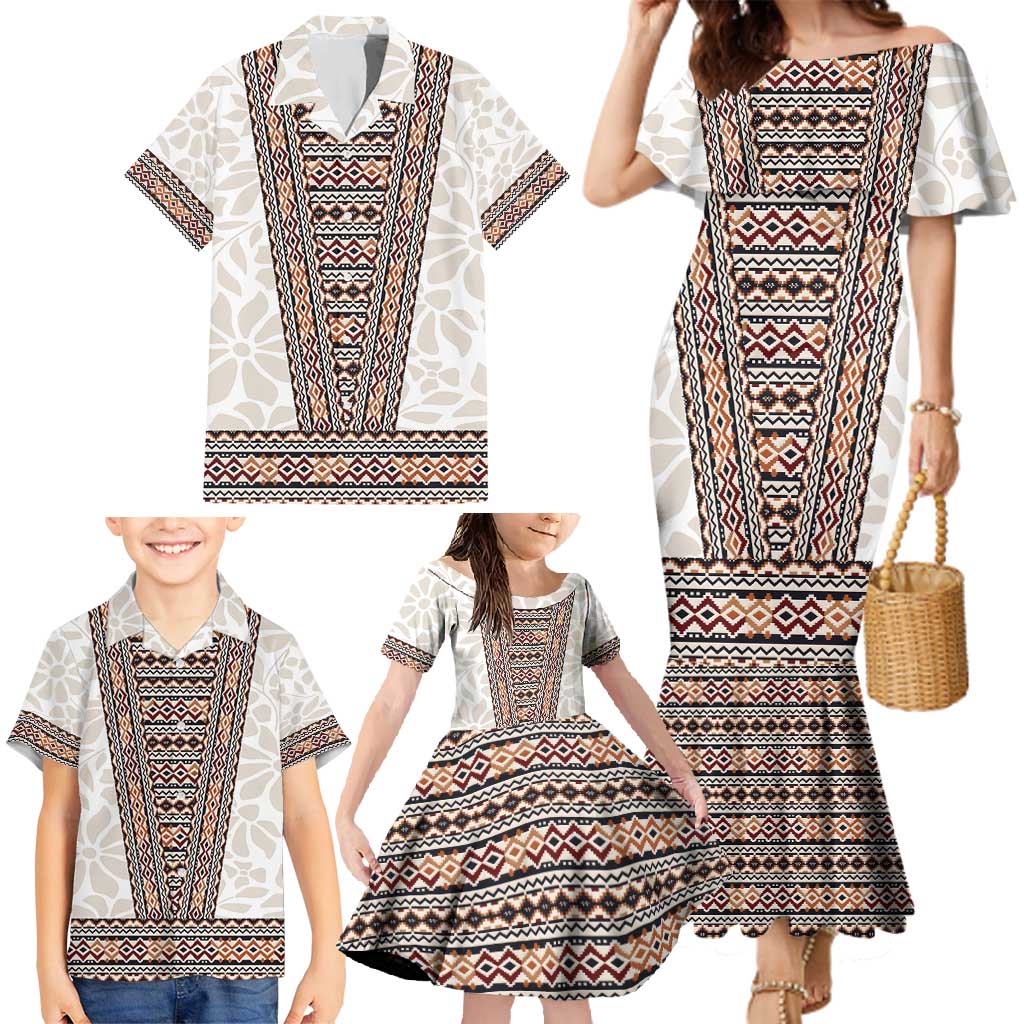 Danmark Traditional Patern with Daisy Family Matching Mermaid Dress and Hawaiian Shirt Danish Patern Simple Style