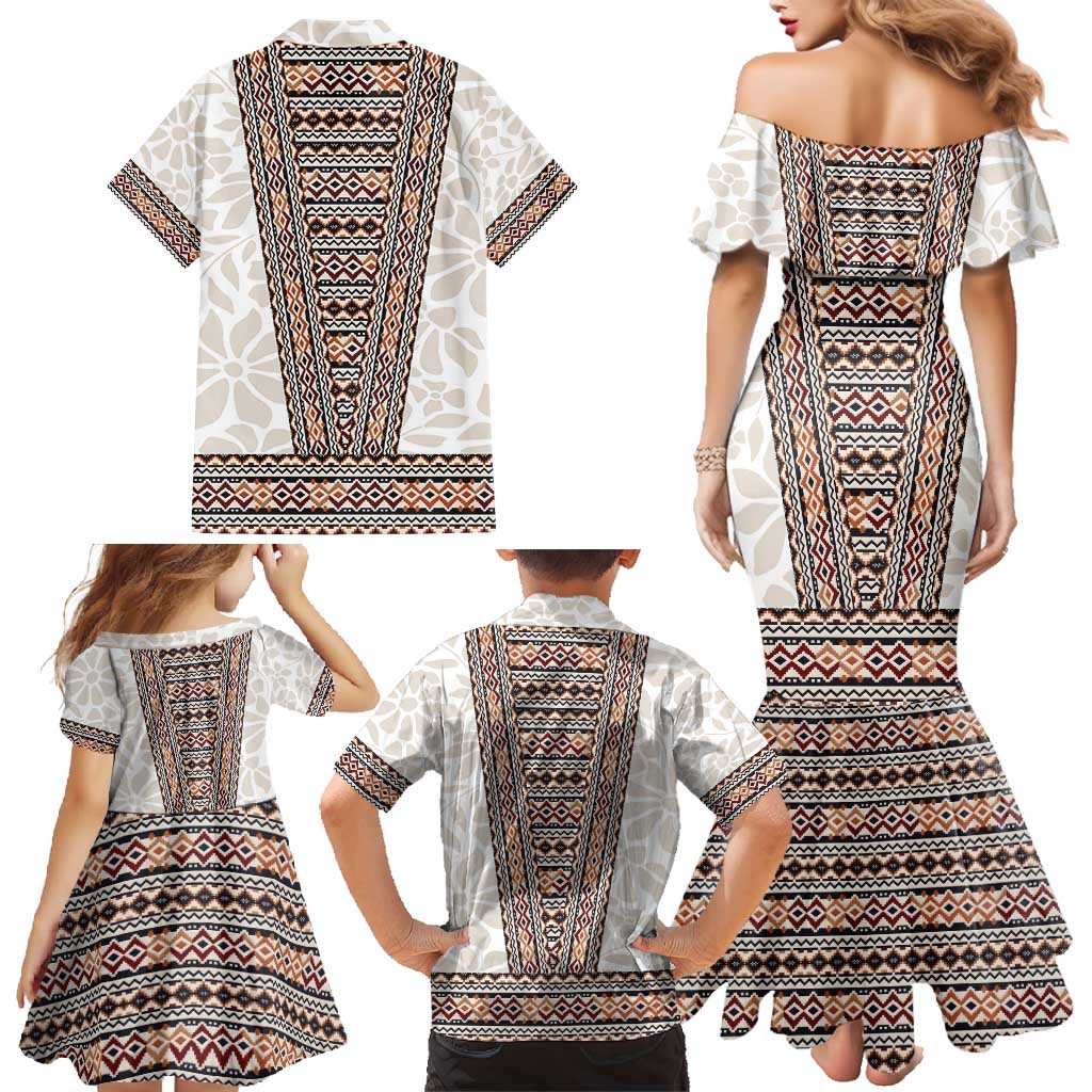Danmark Traditional Patern with Daisy Family Matching Mermaid Dress and Hawaiian Shirt Danish Patern Simple Style
