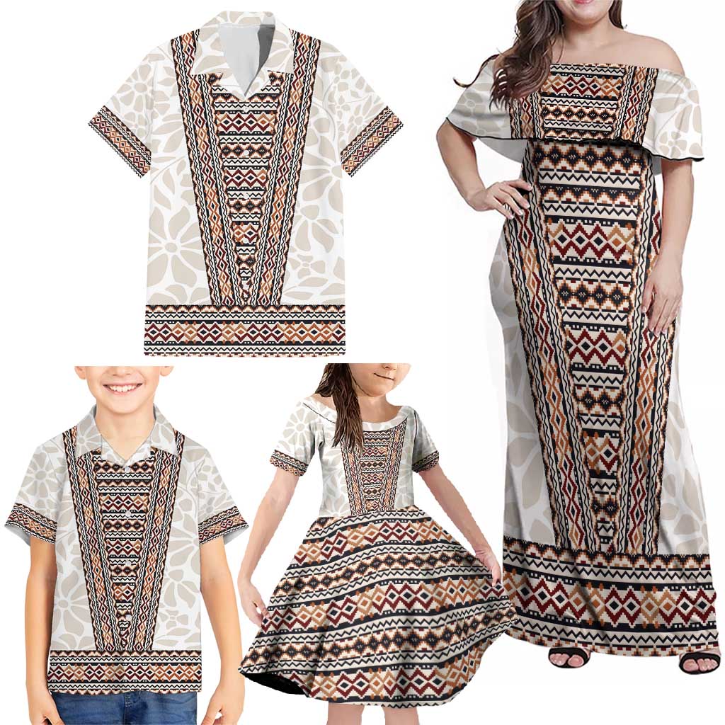 Danmark Traditional Patern with Daisy Family Matching Off Shoulder Maxi Dress and Hawaiian Shirt Danish Patern Simple Style