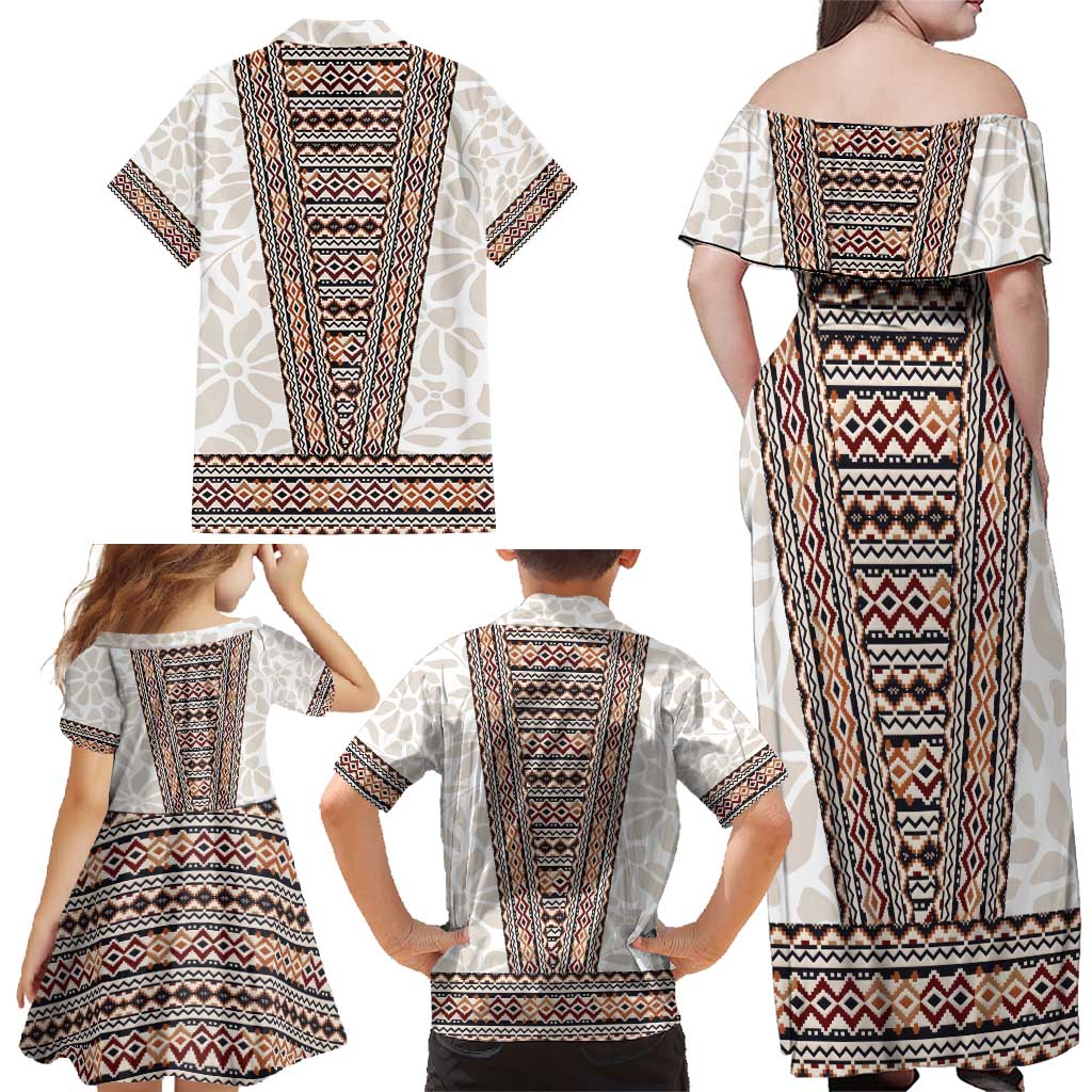 Danmark Traditional Patern with Daisy Family Matching Off Shoulder Maxi Dress and Hawaiian Shirt Danish Patern Simple Style