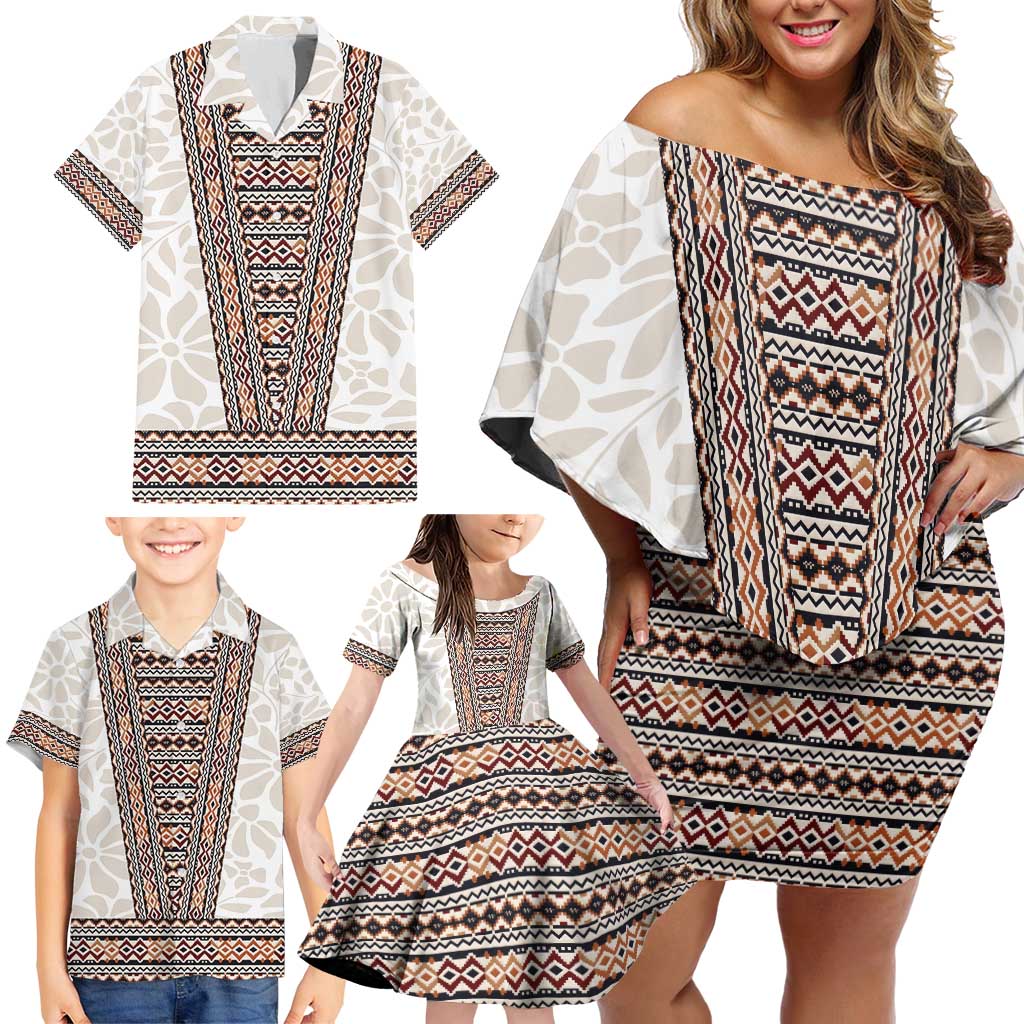 Danmark Traditional Patern with Daisy Family Matching Off Shoulder Short Dress and Hawaiian Shirt Danish Patern Simple Style