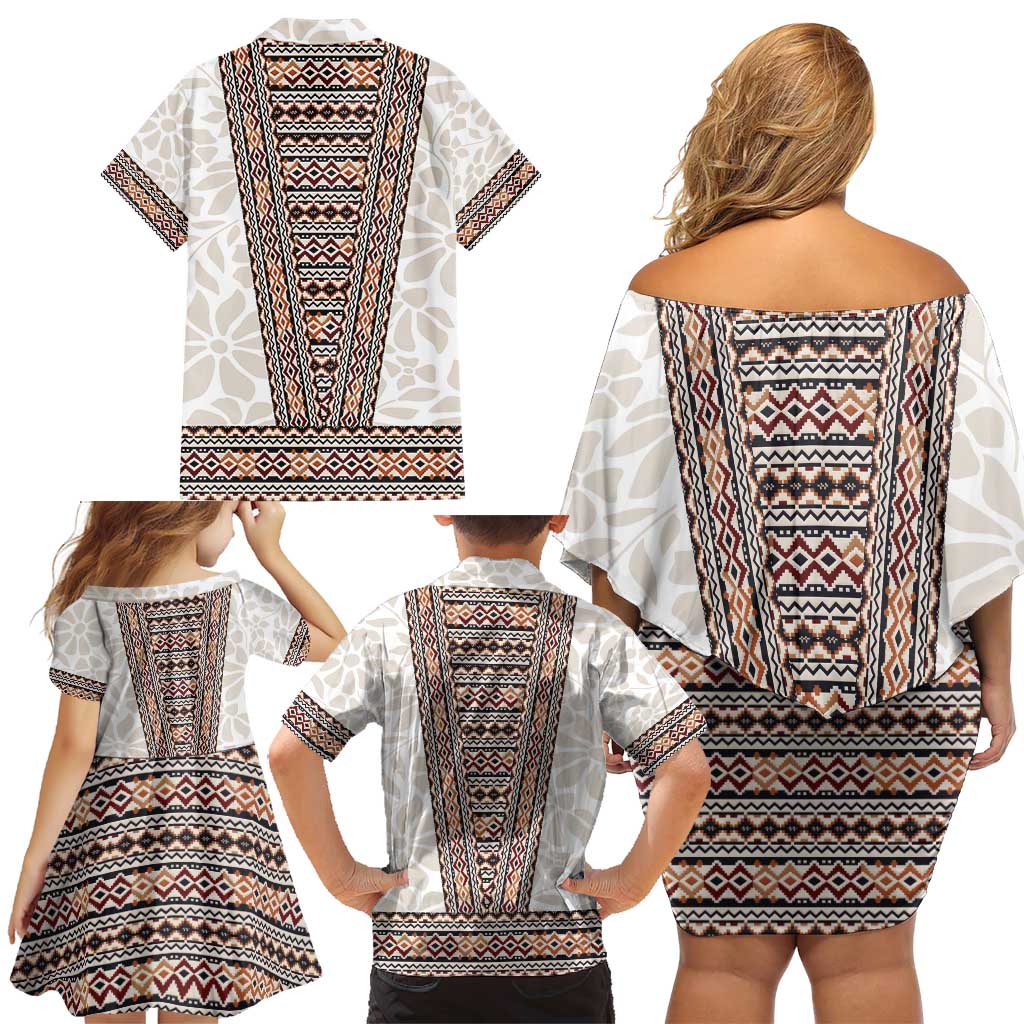 Danmark Traditional Patern with Daisy Family Matching Off Shoulder Short Dress and Hawaiian Shirt Danish Patern Simple Style