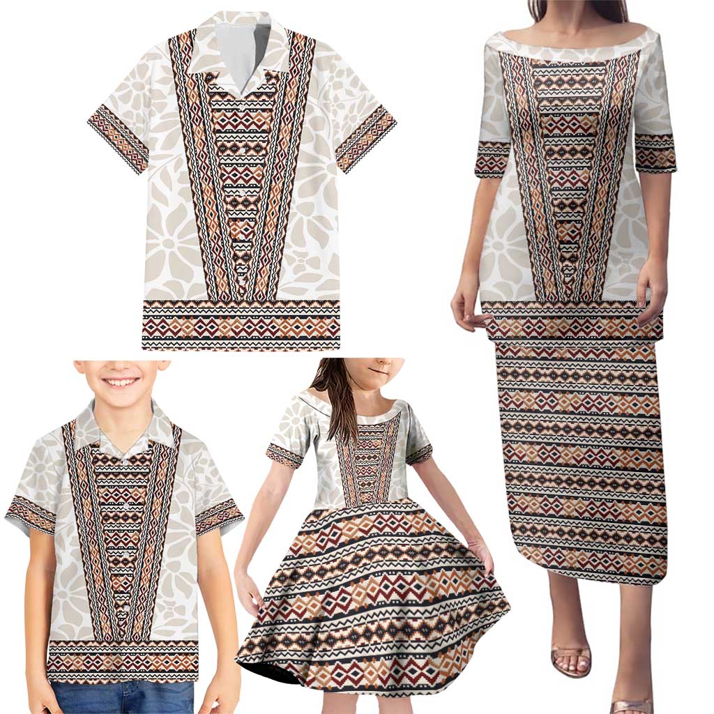 Danmark Traditional Patern with Daisy Family Matching Puletasi and Hawaiian Shirt Danish Patern Simple Style