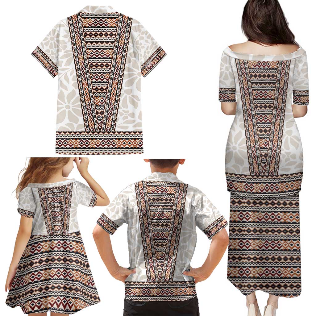 Danmark Traditional Patern with Daisy Family Matching Puletasi and Hawaiian Shirt Danish Patern Simple Style