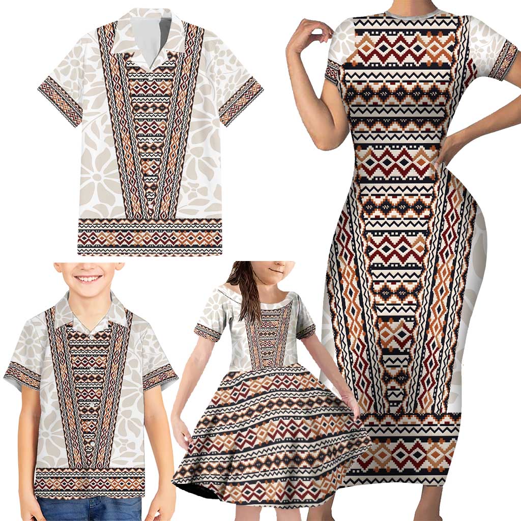 Danmark Traditional Patern with Daisy Family Matching Short Sleeve Bodycon Dress and Hawaiian Shirt Danish Patern Simple Style