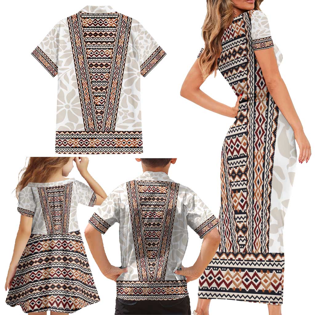 Danmark Traditional Patern with Daisy Family Matching Short Sleeve Bodycon Dress and Hawaiian Shirt Danish Patern Simple Style