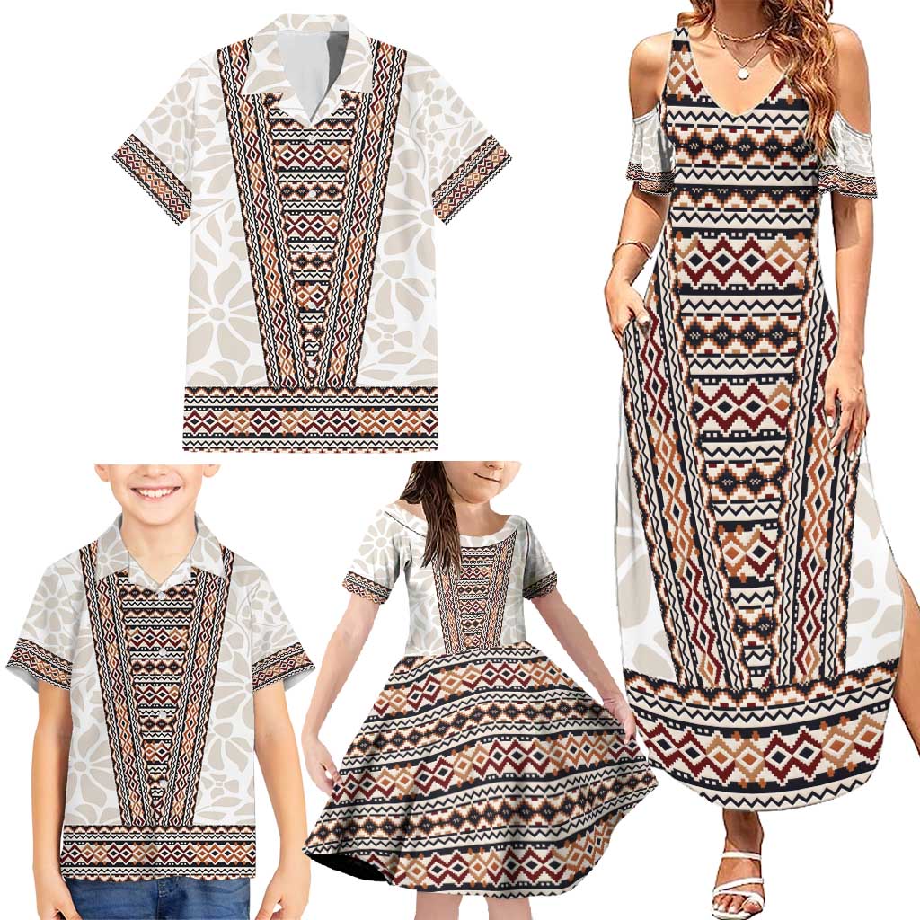 Danmark Traditional Patern with Daisy Family Matching Summer Maxi Dress and Hawaiian Shirt Danish Patern Simple Style
