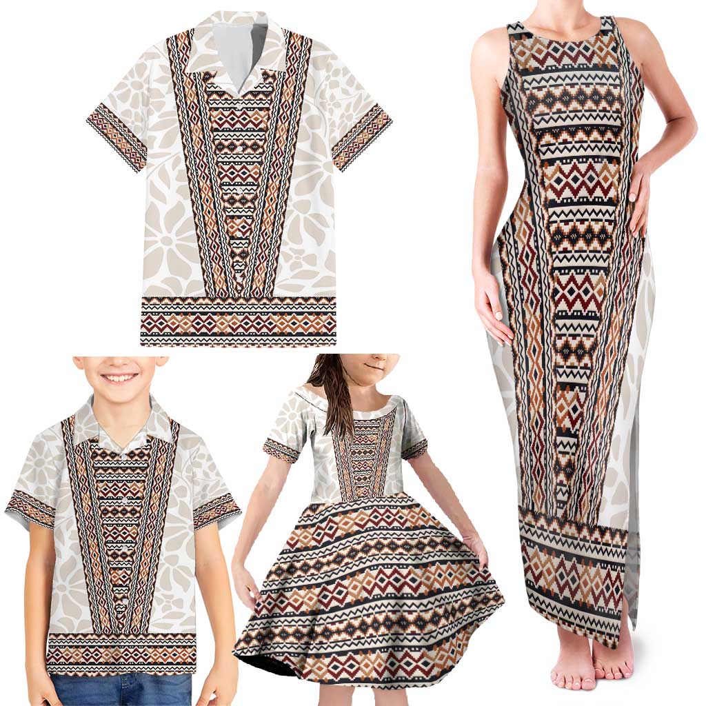 Danmark Traditional Patern with Daisy Family Matching Tank Maxi Dress and Hawaiian Shirt Danish Patern Simple Style