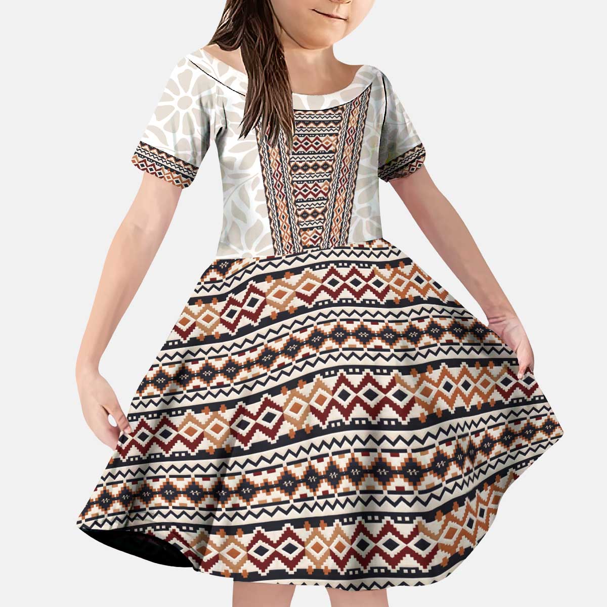 Danmark Traditional Patern with Daisy Kid Short Sleeve Dress Danish Patern Simple Style