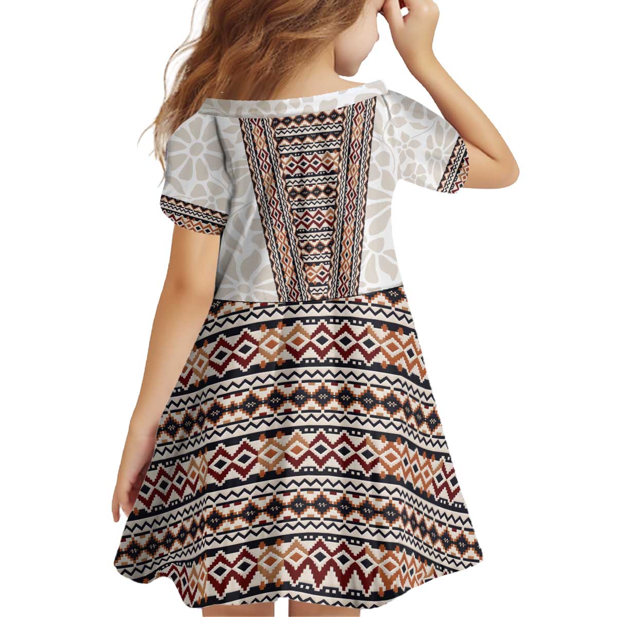Danmark Traditional Patern with Daisy Kid Short Sleeve Dress Danish Patern Simple Style