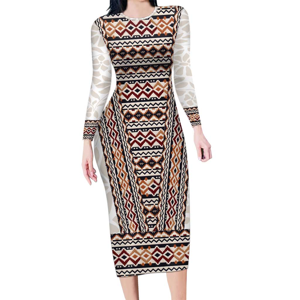 Danmark Traditional Patern with Daisy Long Sleeve Bodycon Dress Danish Patern Simple Style