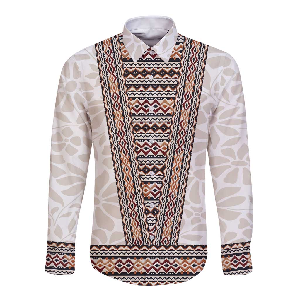 Danmark Traditional Patern with Daisy Long Sleeve Button Shirt Danish Patern Simple Style