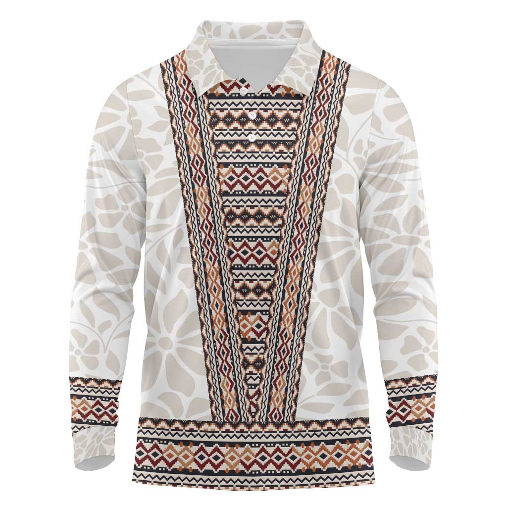 Danmark Traditional Patern with Daisy Long Sleeve Polo Shirt Danish Patern Simple Style