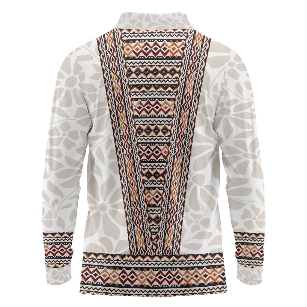 Danmark Traditional Patern with Daisy Long Sleeve Polo Shirt Danish Patern Simple Style