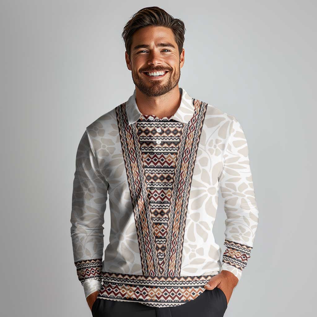 Danmark Traditional Patern with Daisy Long Sleeve Polo Shirt Danish Patern Simple Style