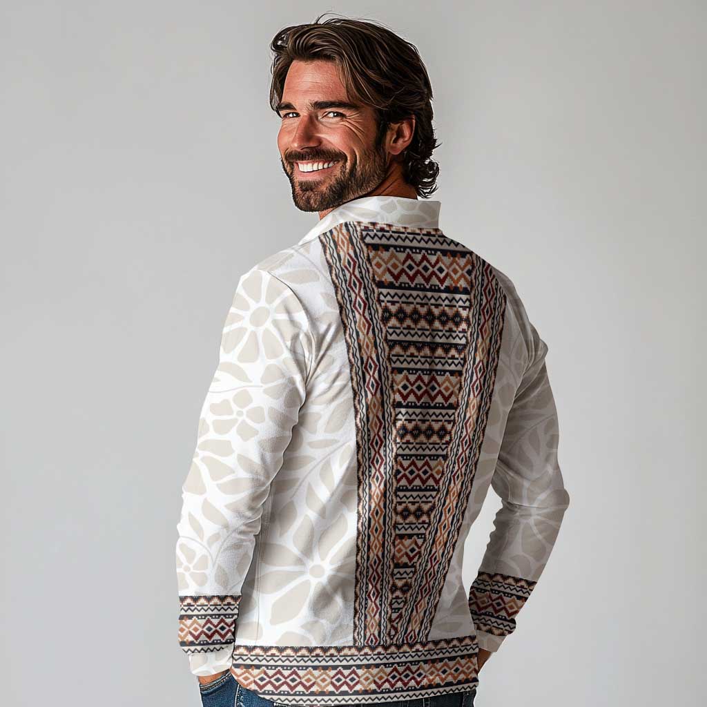 Danmark Traditional Patern with Daisy Long Sleeve Polo Shirt Danish Patern Simple Style