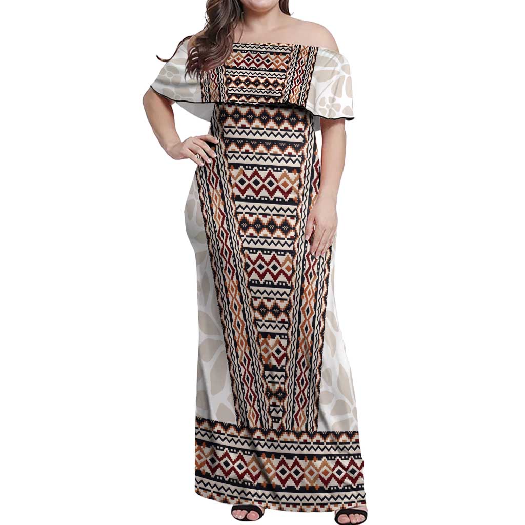 Danmark Traditional Patern with Daisy Off Shoulder Maxi Dress Danish Patern Simple Style