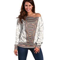 Danmark Traditional Patern with Daisy Off Shoulder Sweater Danish Patern Simple Style