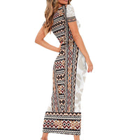 Danmark Traditional Patern with Daisy Short Sleeve Bodycon Dress Danish Patern Simple Style