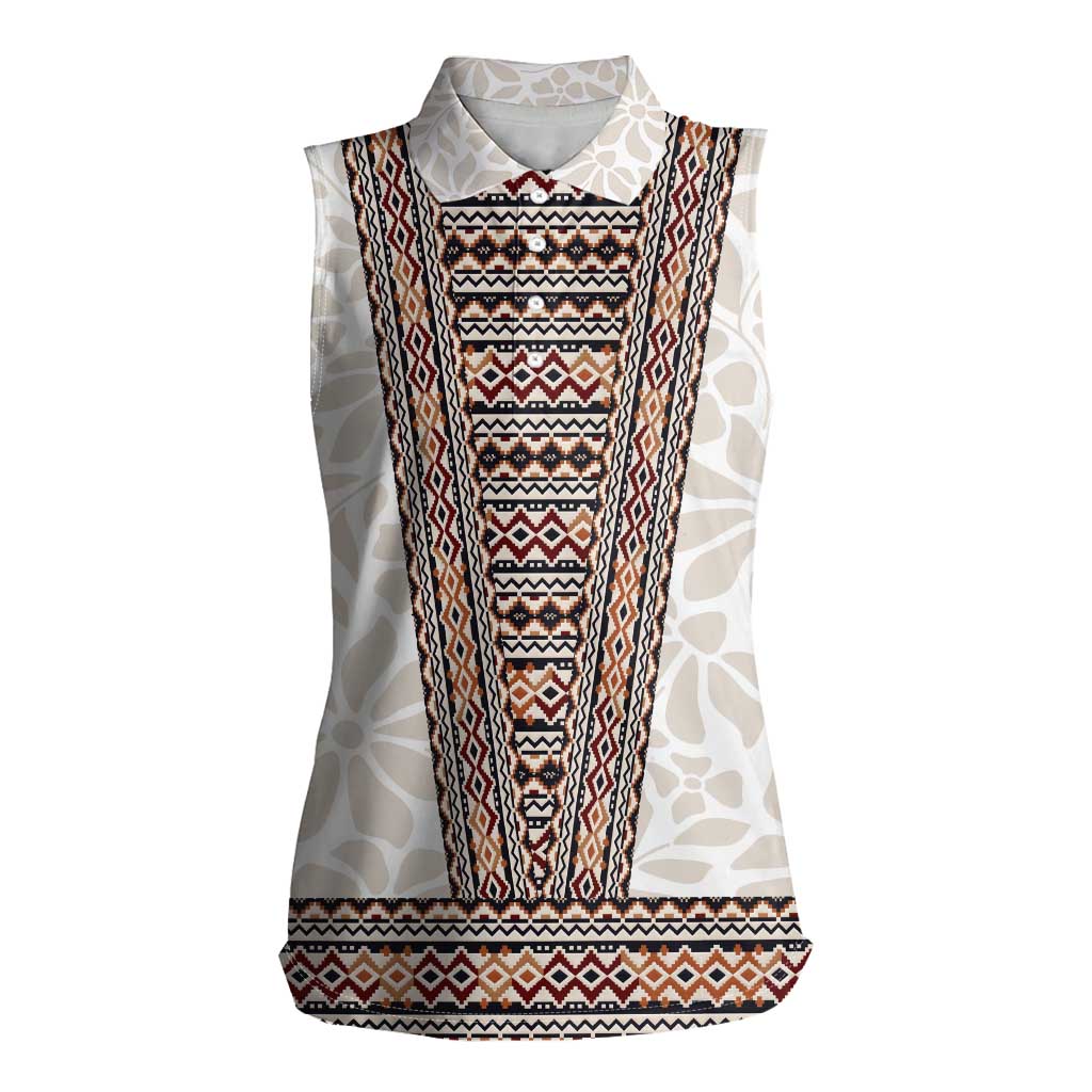 Danmark Traditional Patern with Daisy Women Sleeveless Polo Shirt Danish Patern Simple Style