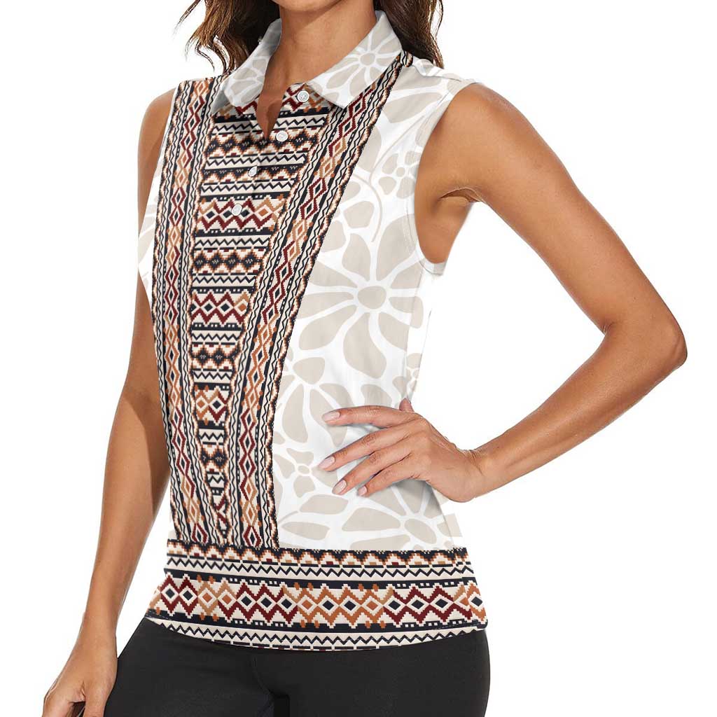 Danmark Traditional Patern with Daisy Women Sleeveless Polo Shirt Danish Patern Simple Style