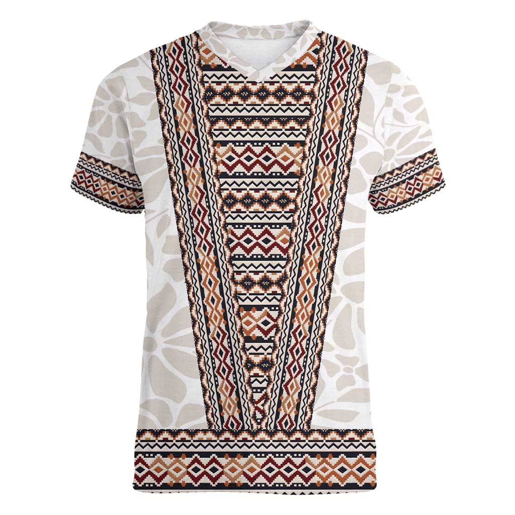 Danmark Traditional Patern with Daisy Women V-Neck T-Shirt Danish Patern Simple Style