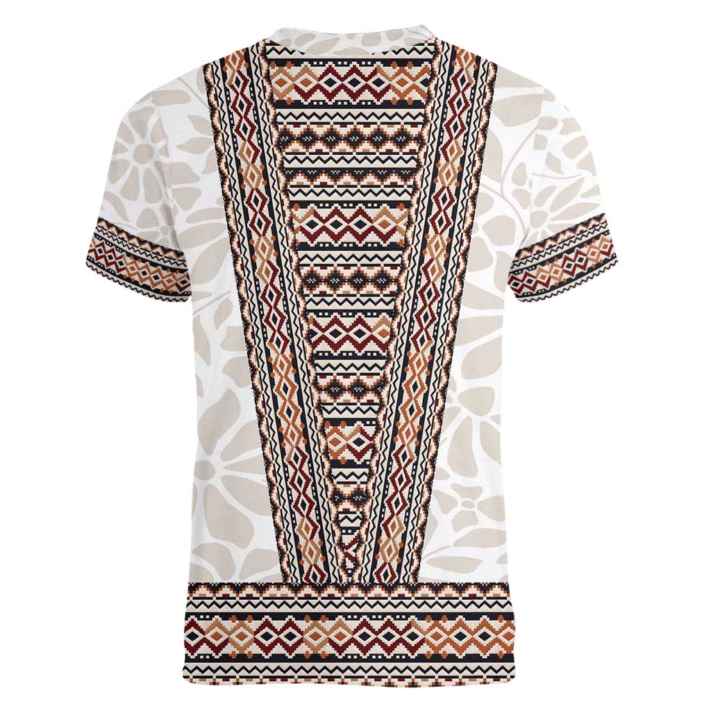 Danmark Traditional Patern with Daisy Women V-Neck T-Shirt Danish Patern Simple Style