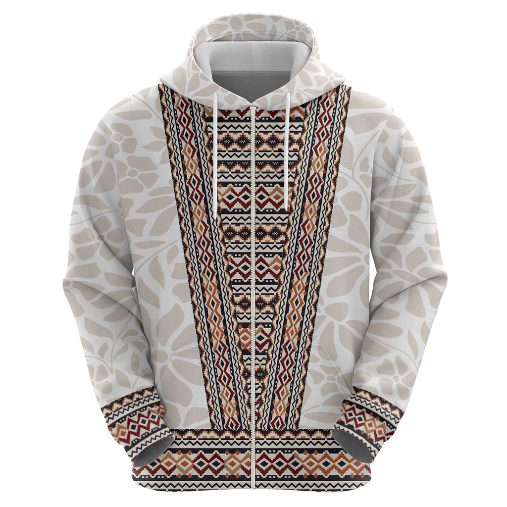 Danmark Traditional Patern with Daisy Zip Hoodie Danish Patern Simple Style