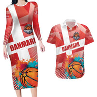 Custom Danmark Basketball Go Champions Couples Matching Long Sleeve Bodycon Dress and Hawaiian Shirt Sporty Style