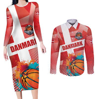 Custom Danmark Basketball Go Champions Couples Matching Long Sleeve Bodycon Dress and Long Sleeve Button Shirt Sporty Style