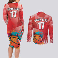 Custom Danmark Basketball Go Champions Couples Matching Long Sleeve Bodycon Dress and Long Sleeve Button Shirt Sporty Style