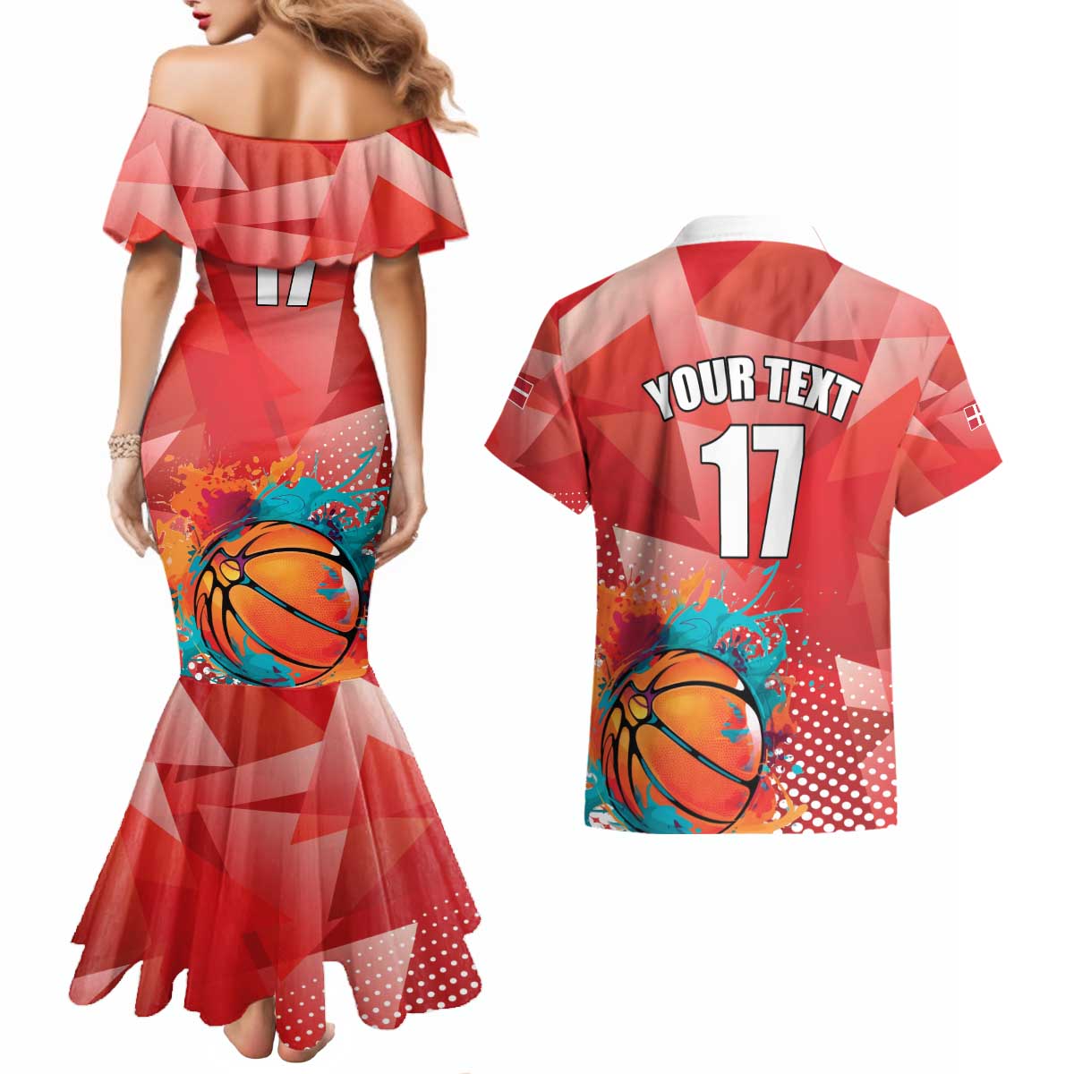 Custom Danmark Basketball Go Champions Couples Matching Mermaid Dress and Hawaiian Shirt Sporty Style