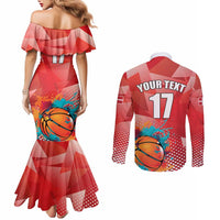 Custom Danmark Basketball Go Champions Couples Matching Mermaid Dress and Long Sleeve Button Shirt Sporty Style