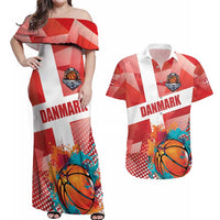 Custom Danmark Basketball Go Champions Couples Matching Off Shoulder Maxi Dress and Hawaiian Shirt Sporty Style