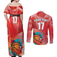 Custom Danmark Basketball Go Champions Couples Matching Off Shoulder Maxi Dress and Long Sleeve Button Shirt Sporty Style