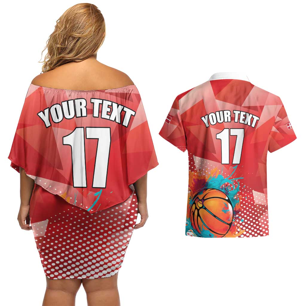 Custom Danmark Basketball Go Champions Couples Matching Off Shoulder Short Dress and Hawaiian Shirt Sporty Style