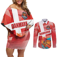 Custom Danmark Basketball Go Champions Couples Matching Off Shoulder Short Dress and Long Sleeve Button Shirt Sporty Style