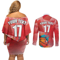 Custom Danmark Basketball Go Champions Couples Matching Off Shoulder Short Dress and Long Sleeve Button Shirt Sporty Style