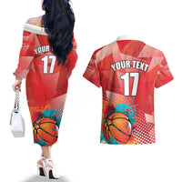 Custom Danmark Basketball Go Champions Couples Matching Off The Shoulder Long Sleeve Dress and Hawaiian Shirt Sporty Style