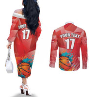 Custom Danmark Basketball Go Champions Couples Matching Off The Shoulder Long Sleeve Dress and Long Sleeve Button Shirt Sporty Style