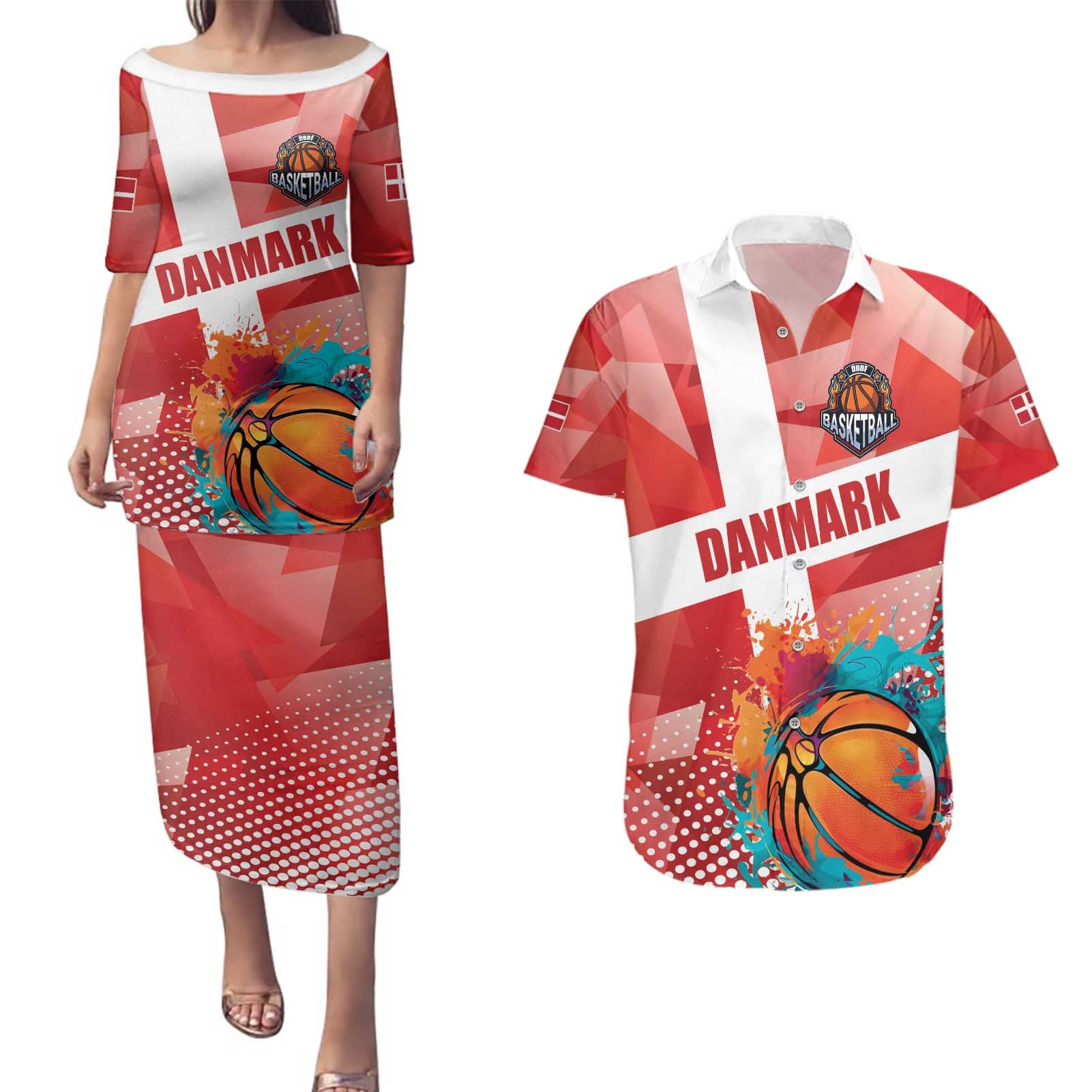 Custom Danmark Basketball Go Champions Couples Matching Puletasi and Hawaiian Shirt Sporty Style
