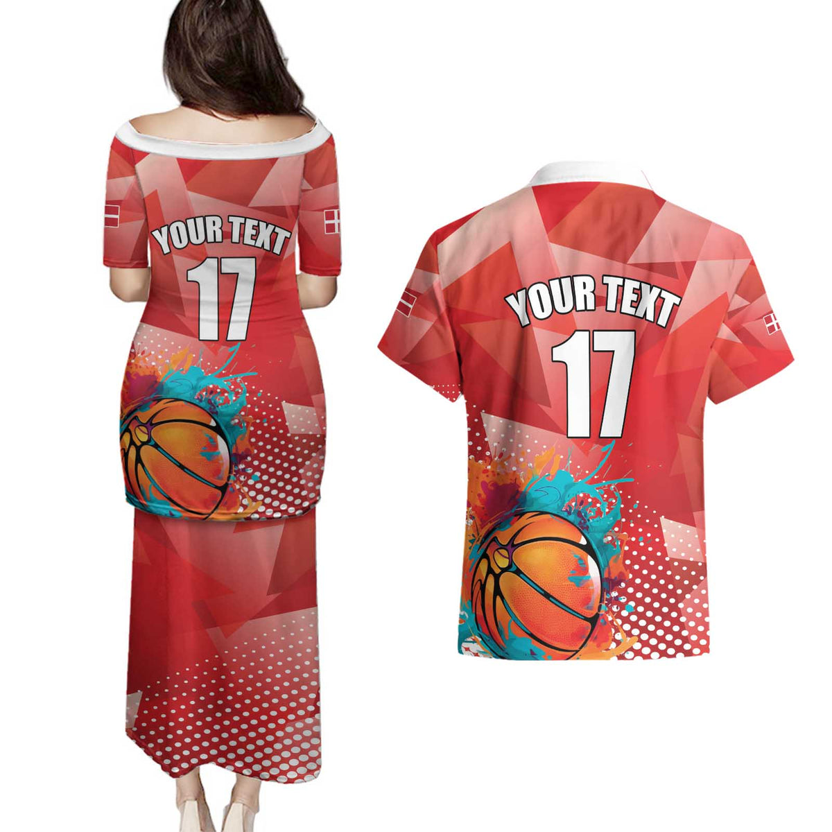 Custom Danmark Basketball Go Champions Couples Matching Puletasi and Hawaiian Shirt Sporty Style