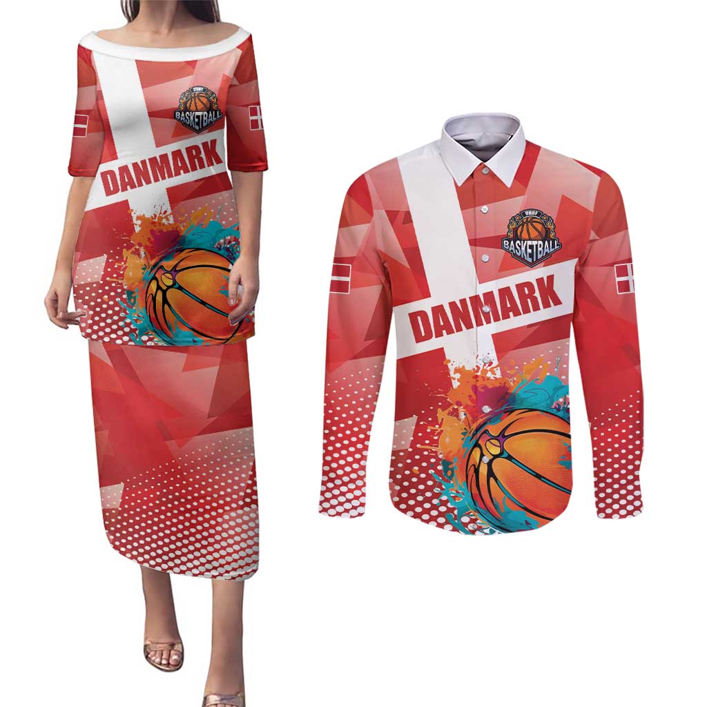 Custom Danmark Basketball Go Champions Couples Matching Puletasi and Long Sleeve Button Shirt Sporty Style